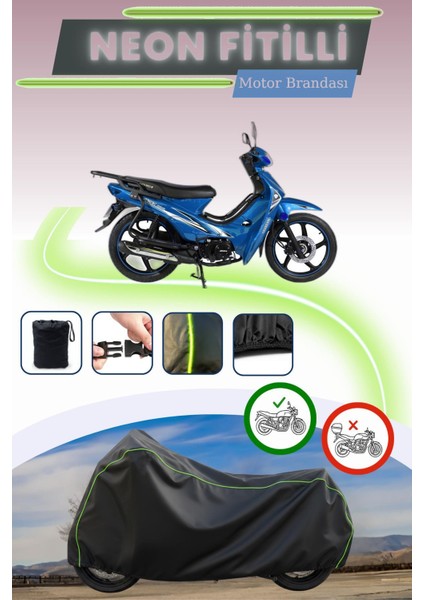 Siyah Neon Fitilli Arora Ar 50-50 Kasırga Uyumlu Motor Brandası