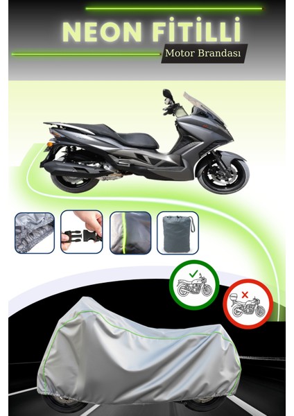 Gri Neon Fitilli Arora Gt 250 Uyumlu Motosiklet Brandası