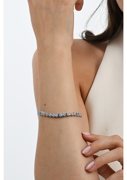 925 Ayar Gümüş Rodyumlu Renkli Marquise (Markiz) Kesim Zirkon Taşlı Işıltı Seli Gümüş Bileklik SGTL13069RENKLI fiyatları