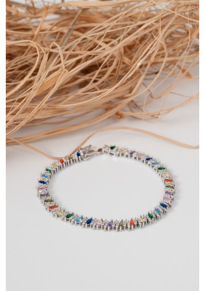 925 Ayar Gümüş Rodyumlu Renkli Marquise (Markiz) Kesim Zirkon Taşlı Işıltı Seli Gümüş Bileklik SGTL13069RENKLI fırsatları