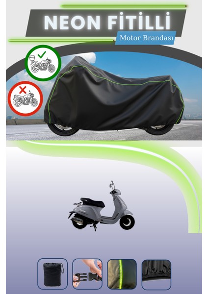Siyah Arka Çanta Uyumlu Neon Fitilli Altai Misk 50 Uyumlu Motor Brandası
