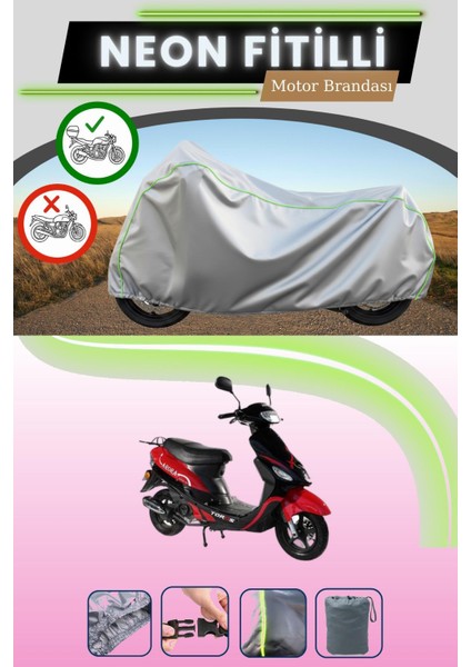 Gri Arka Çanta Uyumlu Neon Fitilli Arora Ar 50-10 Toros Uyumlu Motosiklet Brandası