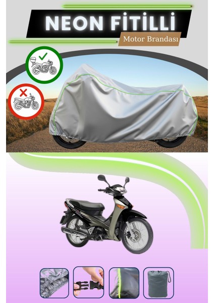 Gri Arka Çanta Uyumlu Neon Fitilli Honda Innova 125 Uyumlu Motosiklet Brandası