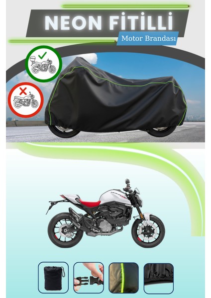 Siyah Arka Çanta Uyumlu Neon Fitilli Ducati Monster 937 Plus Uyumlu Motor Brandası