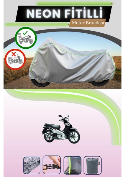 Gri Arka Çanta Uyumlu Neon Fitilli Honda Wave 110 Uyumlu Motosiklet Brandası