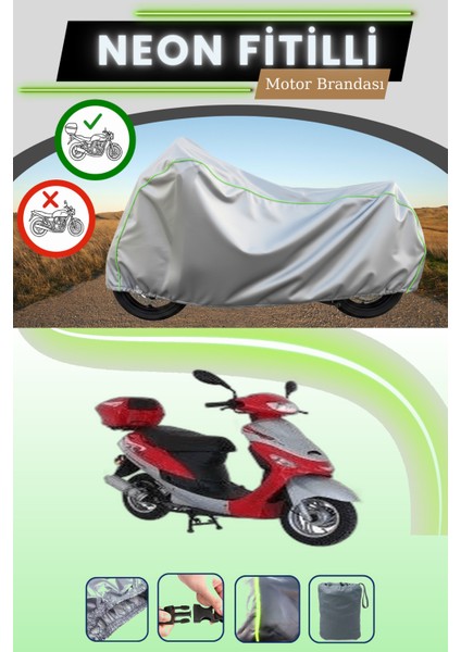 Gri Arka Çanta Uyumlu Neon Fitilli Mondial 50 Tt Uyumlu Motosiklet Brandası