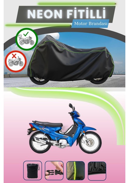 Siyah Arka Çanta Uyumlu Neon Fitilli Kymco Aktiv 110 Uyumlu Motor Brandası
