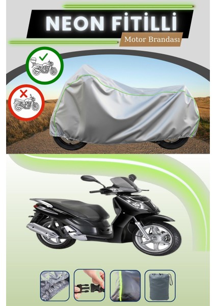 Gri Arka Çanta Uyumlu Neon Fitilli Rks Outlook 150 Uyumlu Motosiklet Brandası