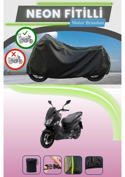Siyah Arka Çanta Uyumlu Neon Fitilli Sym Jet 4 125 Uyumlu Motor Brandası