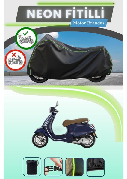 Siyah Arka Çanta Uyumlu Neon Fitilli Vespa Primavera 150 Uyumlu Motor Brandası