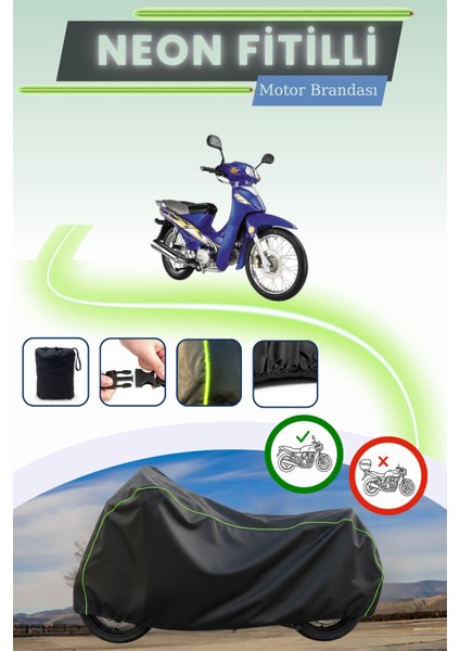 Siyah Neon Fitilli Kanuni Tigrina 100 Uyumlu Motor Brandası