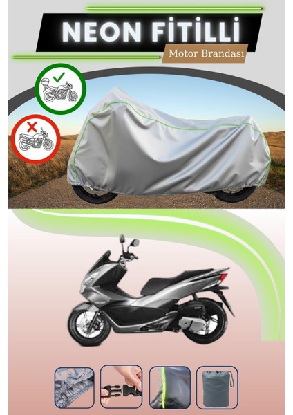 Gri Arka Çanta Uyumlu Neon Fitilli Honda Jf 26 Uyumlu Motosiklet Brandası