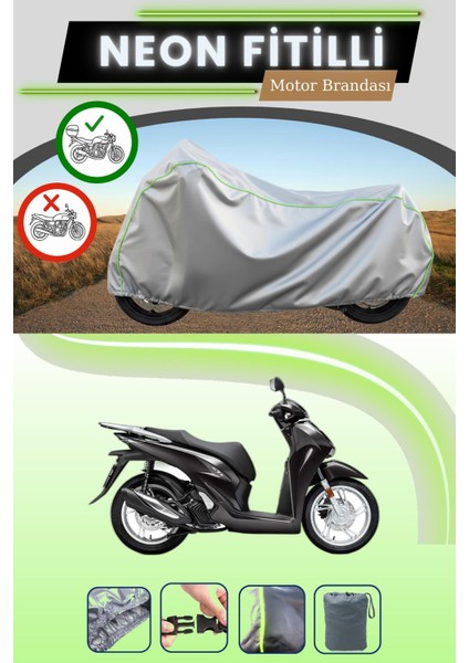 Gri Arka Çanta Uyumlu Neon Fitilli Honda Sh 150 Uyumlu Motosiklet Brandası