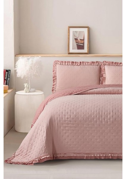 Lisbon Elyaf Dolgulu Çift Kişilik 240X260 cm Yatak Örtüsü Pudra