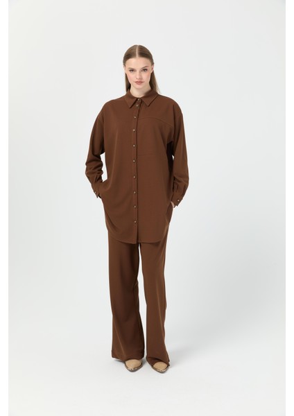 Relaxed Fit Pantolonlu Takım Kahve indirimleri