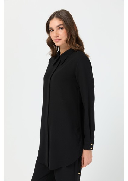 Yandan Büzgü Detaylı Pantolonlu Takım Siyah indirimleri