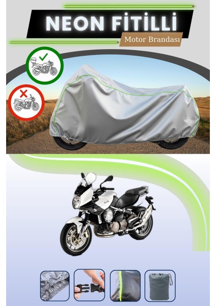 Gri Arka Çanta Uyumlu Neon Fitilli Aprilia Mana 850 Gt Abs Uyumlu Motosiklet Brandası