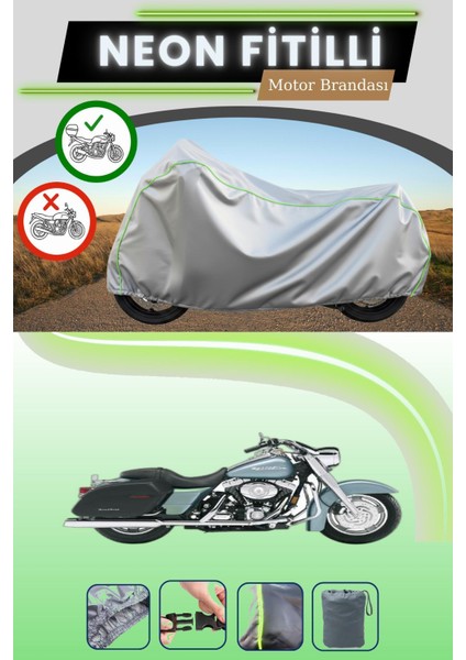 Gri Arka Çanta Uyumlu Neon Fitilli Harley Davidson Road King Custom Flhrsı Uyumlu Motor Brandası