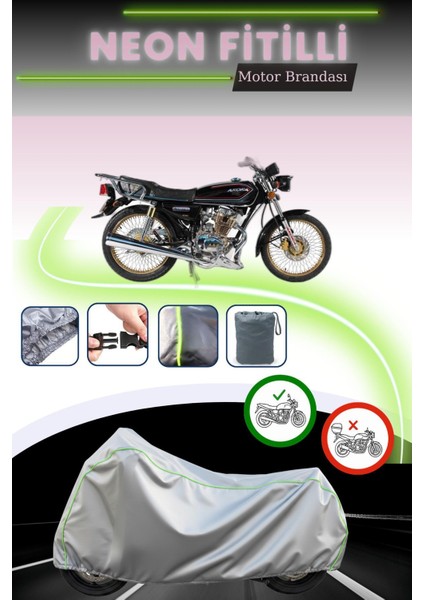 Gri Neon Fitilli Arora Ar 185-18 Modifiye Uyumlu Motosiklet Brandası