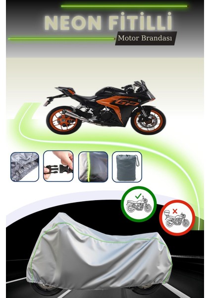 Gri Neon Fitilli Arora Gp 250 Uyumlu Motosiklet Brandası