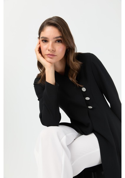 Broş Düğmeli Uzun Yırtmaçlı Pantolonlu Takım Ekru fırsatları