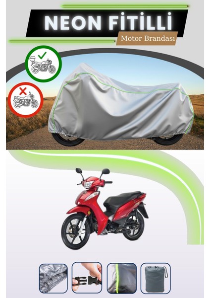 Gri Arka Çanta Uyumlu Neon Fitilli Kanuni Fox Uyumlu Motosiklet Brandası