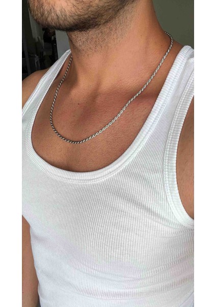 Erkek Çelik Burgu Zincir Kolye 56 cm – Unisex, Paslanmaz, Günlük Kullanıma Uygun