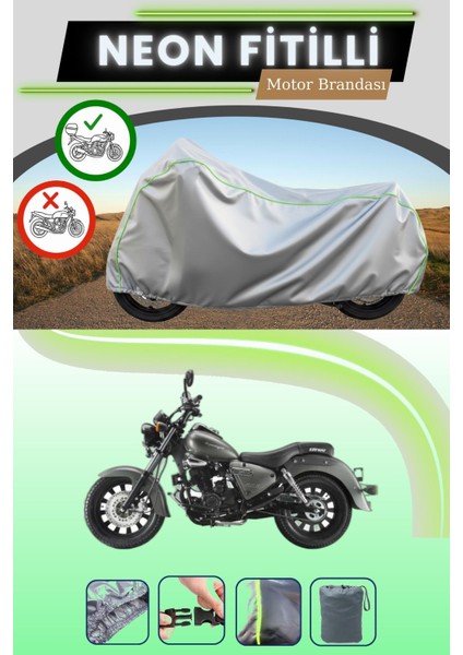 Gri Arka Çanta Uyumlu Neon Fitilli Keeway Land Cruiser 250 Uyumlu Motosiklet Brandası