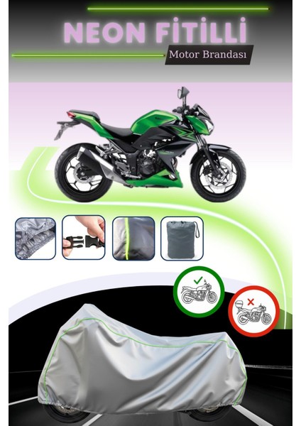 Gri Neon Fitilli Kawasaki Z 300 Uyumlu Motosiklet Brandası