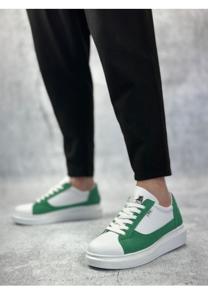 ET0423 Kalın Yüksek Taban Beyaz Yeşil Bağcıklı Spor Erkek Ayakkabı modelleri
