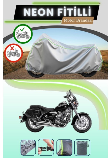 Gri Arka Çanta Uyumlu Neon Fitilli Kuba Superlight 150 Uyumlu Motosiklet Brandası