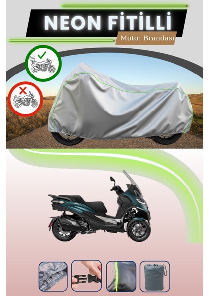 Gri Arka Çanta Uyumlu Neon Fitilli Piaggio Sfera 80 Uyumlu Motosiklet Brandası