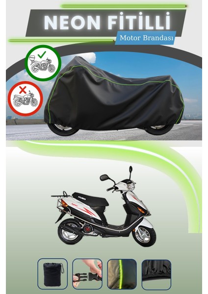 Siyah Arka Çanta Uyumlu Neon Fitilli Kuba Fighter 50 Uyumlu Motor Brandası