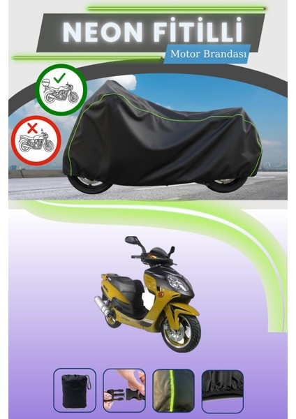 Siyah Arka Çanta Uyumlu Neon Fitilli Yuki YK150T-20 Uyumlu Motor Brandası