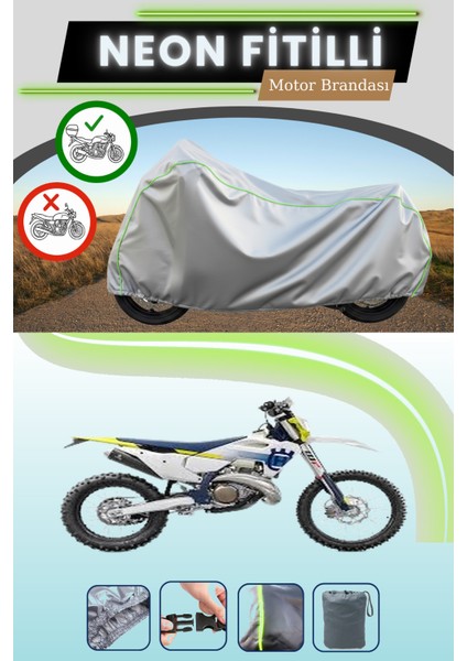 Gri Arka Çanta Uyumlu Neon Fitilli Husqvarna Te 250I Uyumlu Motosiklet Brandası