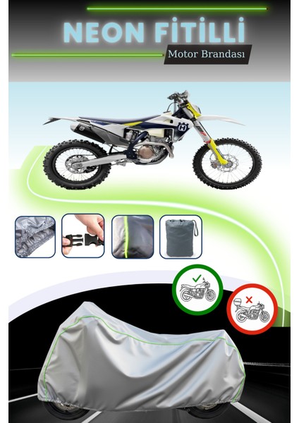 Gri Neon Fitilli Husqvarna Fe 350 Uyumlu Motosiklet Brandası