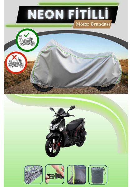Gri Arka Çanta Uyumlu Neon Fitilli Sym Hd2 200I Evo Uyumlu Motosiklet Brandası
