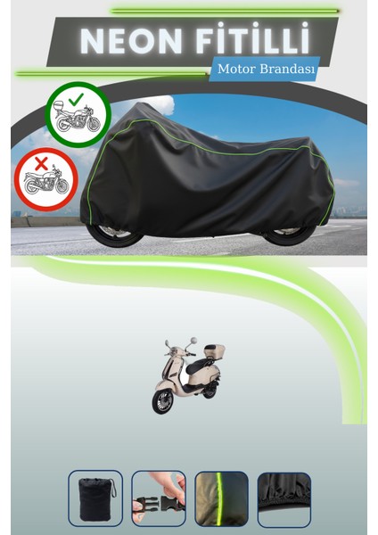 Siyah Arka Çanta Uyumlu Neon Fitilli Altai Xline 50 Uyumlu Motor Brandası