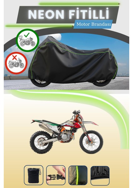 Siyah Arka Çanta Uyumlu Neon Fitilli Ktm 500 Exc Uyumlu Motor Brandası