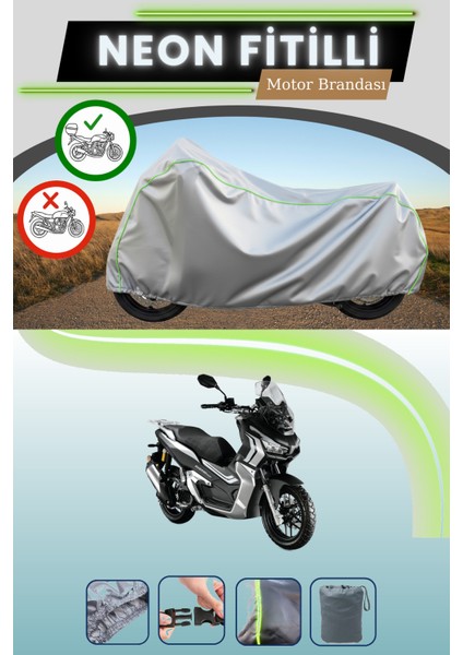 Gri Arka Çanta Uyumlu Neon Fitilli Kuba Rubano 150 Uyumlu Motosiklet Brandası