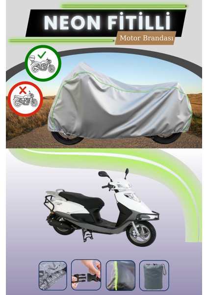 Gri Arka Çanta Uyumlu Neon Fitilli Abush Speedy 100I Uyumlu Motosiklet Brandası