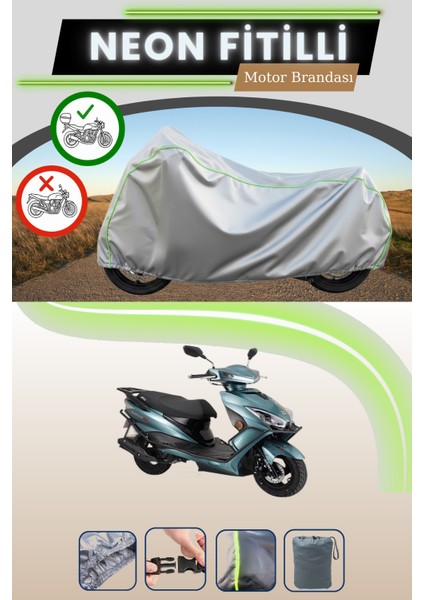Gri Arka Çanta Uyumlu Neon Fitilli Arora Quantum 125 Uyumlu Motosiklet Brandası