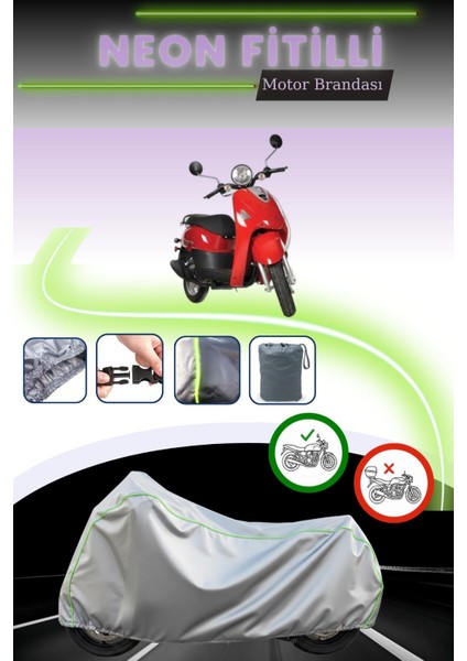 Gri Neon Fitilli Kanuni Pony 50 Uyumlu Motosiklet Brandası