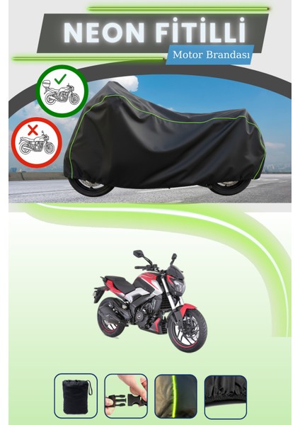 Siyah Arka Çanta Uyumlu Neon Fitilli Bajaj Dominar 250 D Uyumlu Motor Brandası