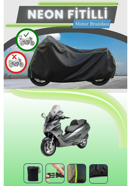 Siyah Arka Çanta Uyumlu Neon Fitilli Piaggio x Evo 400 Uyumlu Motor Brandası