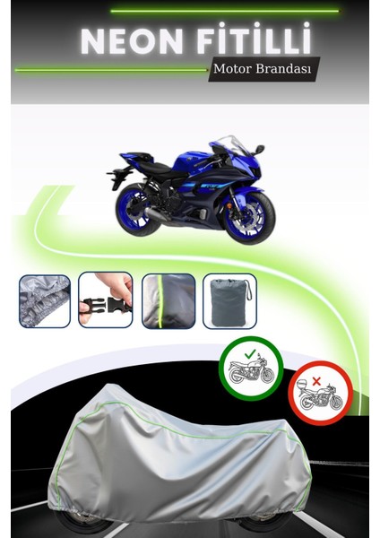 Gri Neon Fitilli Yamaha R7 Uyumlu Motosiklet Brandası