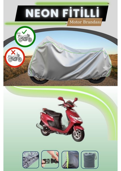 Gri Arka Çanta Uyumlu Neon Fitilli Suzuki An 125 Hk Uyumlu Motosiklet Brandası