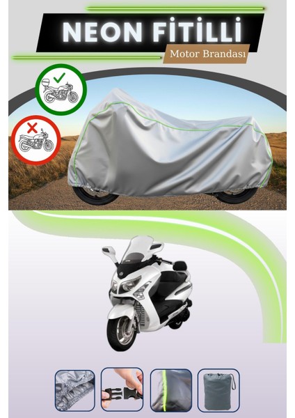 Gri Arka Çanta Uyumlu Neon Fitilli Sym Gts 250I Uyumlu Motosiklet Brandası