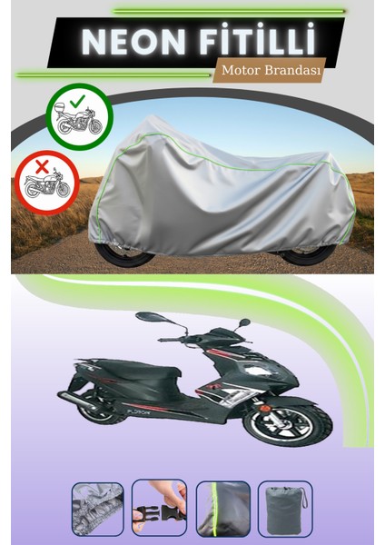 Gri Arka Çanta Uyumlu Neon Fitilli Kral Motor YB-100T-22 Uyumlu Motosiklet Brandası