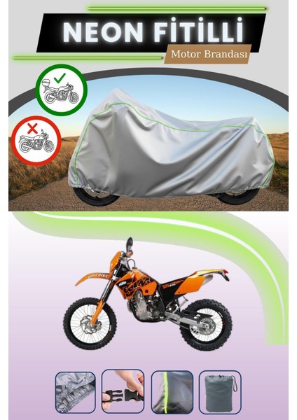 Gri Arka Çanta Uyumlu Neon Fitilli Ktm 525 Exc Uyumlu Motosiklet Brandası